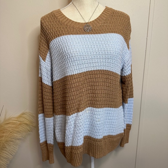 Tan and Blue Stripped Sweater - Picture 1 of 4
